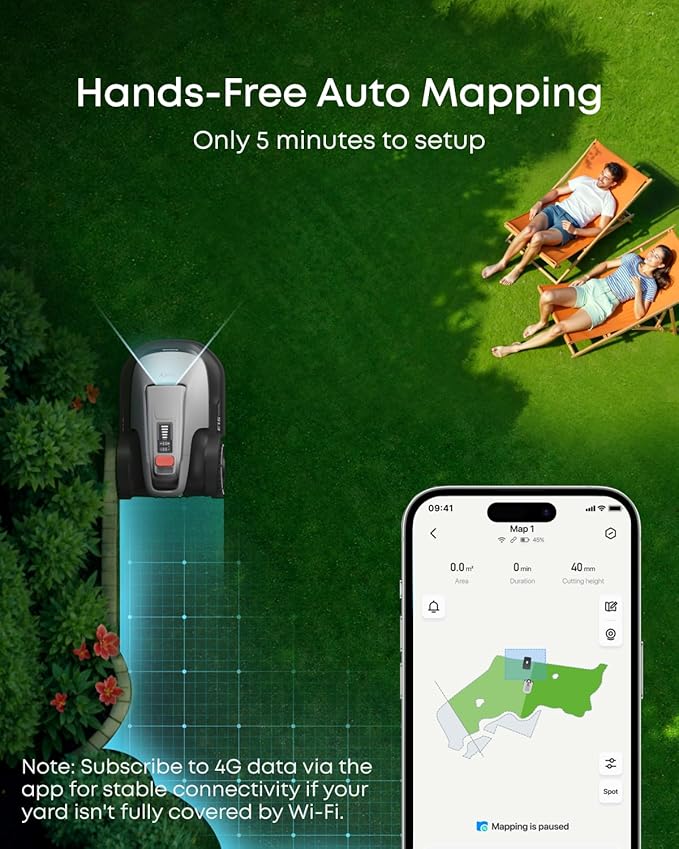 eufy E15 Robot Lawn Mower,Max 0.2 Acres,Wireless Robot Mower with Auto Mapping,Vision Navigation,Multi-Zone Management,Robotic Lawnmower with AI Obstacle Avoidance,APP Control,18°Slope,Cut Height1-3"