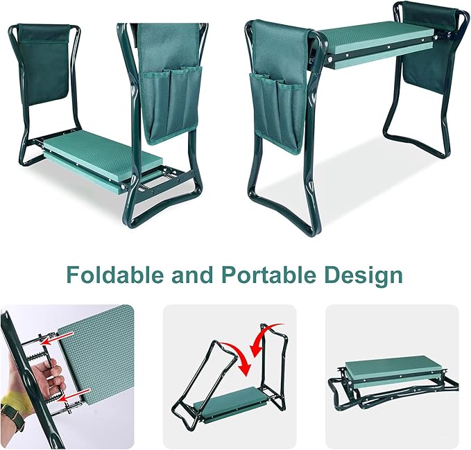 Garden Kneeler and Seat Bench Foldable Stools with 2 Tool Pouches Garden Bench Outdoor Portable Kneeler for Gardening 330 lb Large Loading Capacity (B) (A1)