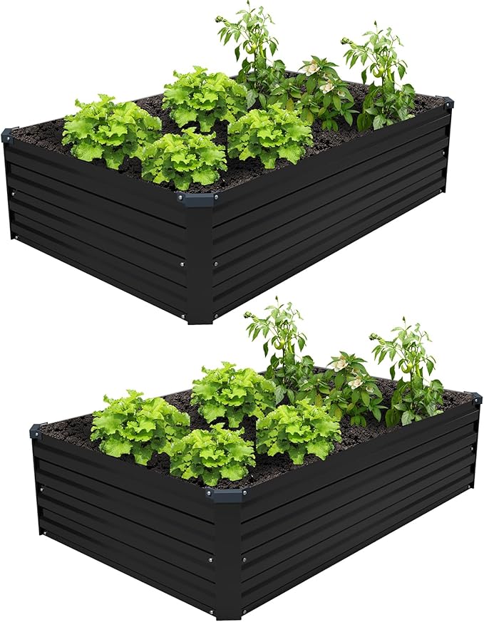 4×3×1FT(2PCS) Galvanized Raised Garden Bed Kit, Metal Planter Boxes,Large Raised Garden Bed for Planting Vegetables,Flowers,Herbs -Black