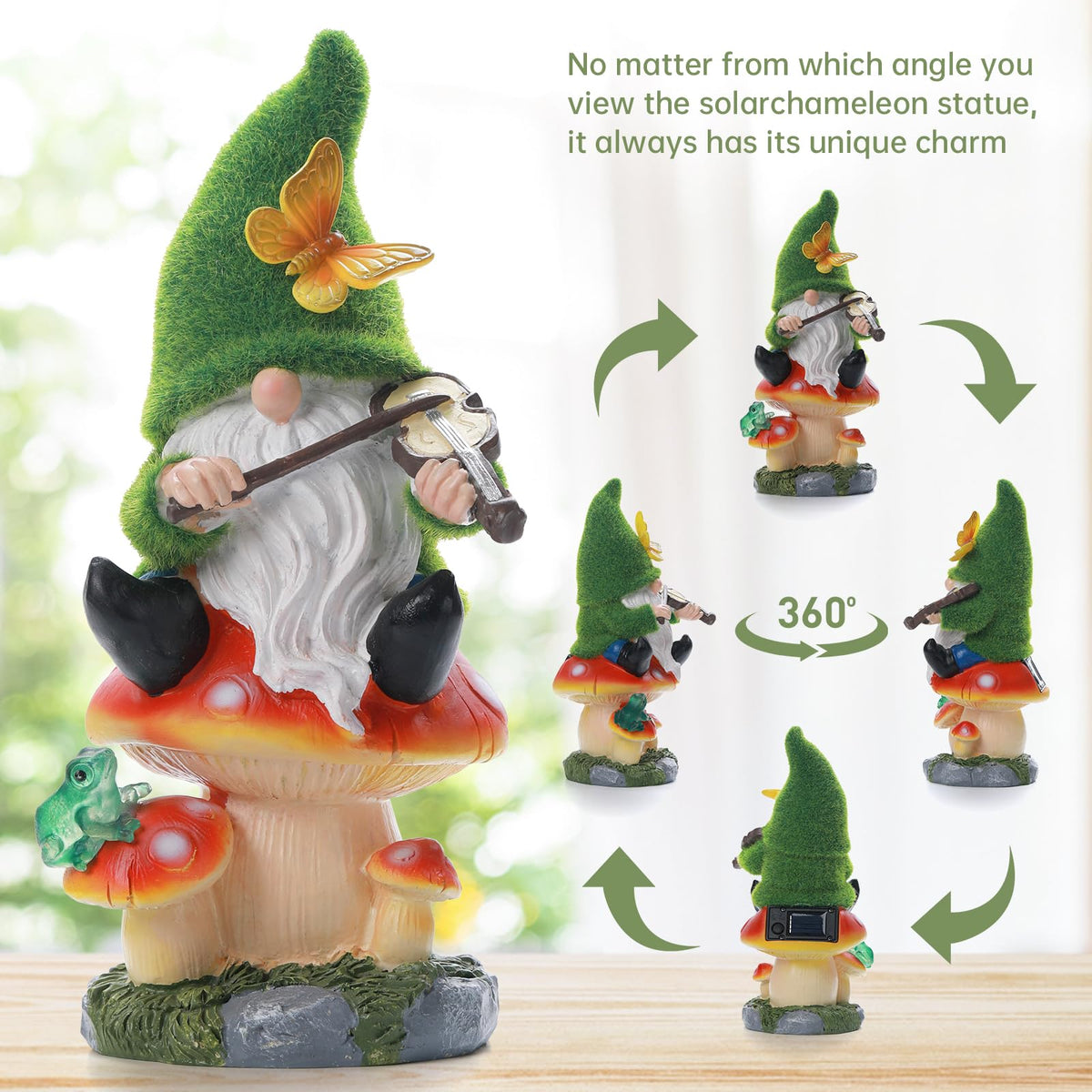 Solar Gnomes Garden Statue Decor for Mother's Father's Day (Greengnome)