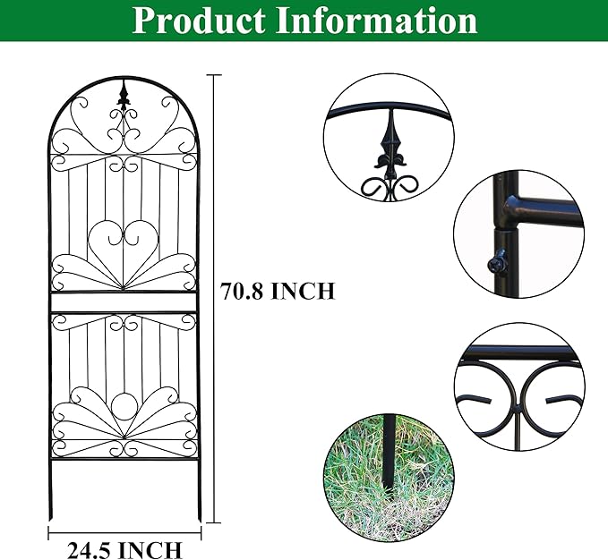 Trellis for Vines and Climbing Plants Outdoor, 70.8" H x 24.5" W Iron Wire Lattices Grid Panels for Potted Climbing Tomato Rose Vegetable Flower Plant Trellises 1 Pack