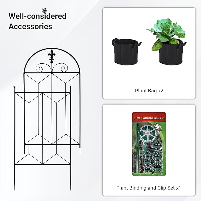 70.8" x 19.5" Metal Garden Trellis, Black Coated Rustproof Metal Trellis Outdoor, Trellis for Climbing Plants for Roses, Vine Cucumbers, Vegetables, Flower Support