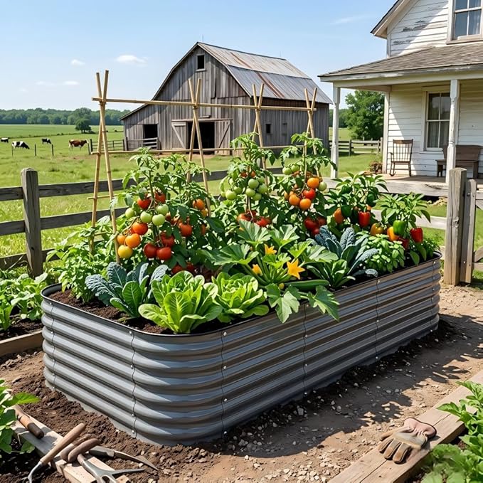 Modular Raised Garden Bed Kit 8×2×1.5FT, Magnesium-Aluminum-Zinc Steel, Rust-Proof & Tool-Free Assembly for Vegetables Herbs Flowers, Patio Backyard Urban Gardening(Gary)