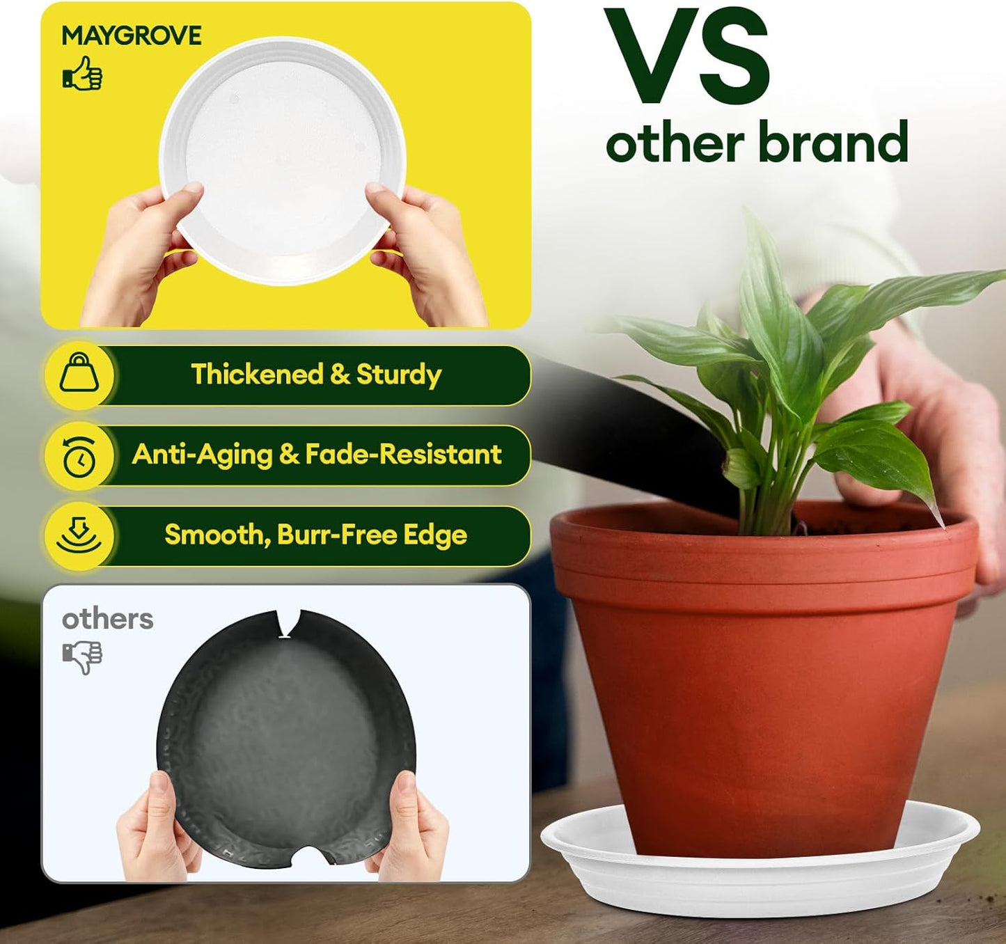 6 Pack Plant Saucer, 8 10 12 inch Plant Saucers for indoor, Heavy Duty Plastic Plant trays for pots, Grow Bags, Bird Baths, Flower Drip Trays for Indoor and Outdoor Uses (10", White)