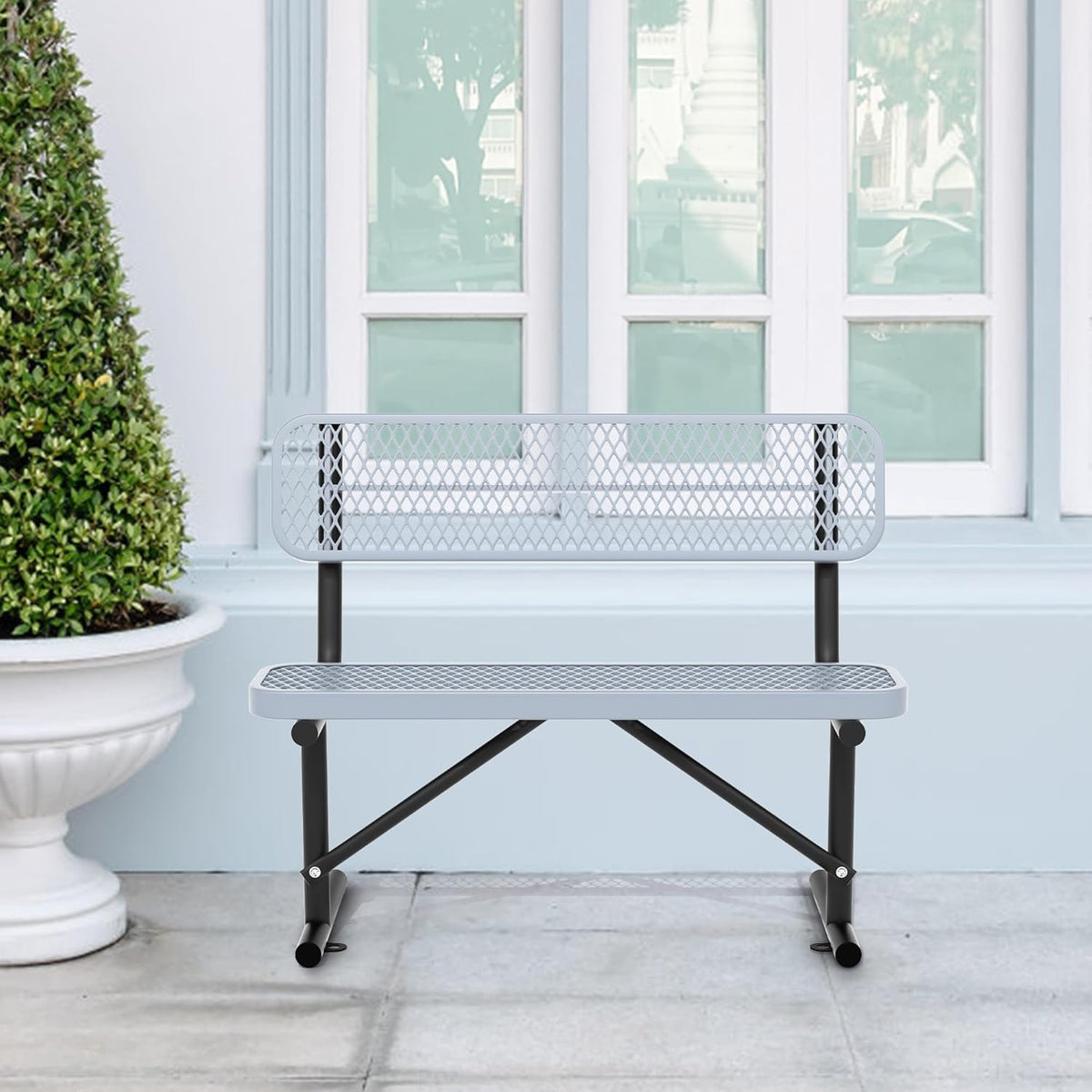 4/6/8 Feet Park Bench for Outside Heavy Duty Metal, Garden Benches Outdoor Bench with Backrest & Portable Frame, for Shopping Malls Stores Parks Patios Decks, Grey