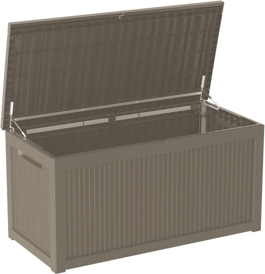320 Gallon Waterproof Large Resin Deck Box Indoor/Outdoor Lockable Storage Container and Seating for Garden, Pool, and Patio (320 Gallon, Grey)