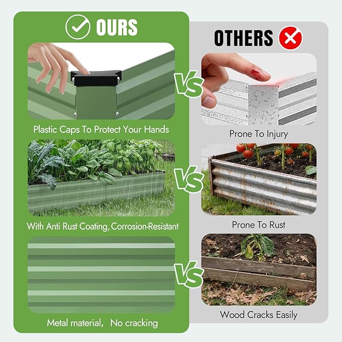 INNO STAGE Galvanized Raised Garden Bed Kits, 12x4x1ft Metal Raised Garden Beds Outdoor, Large Steel Raised Planter Bed with Gloves for Vegetables & Flowers Patio Ground Planter Box(Olive Green, 1PC)