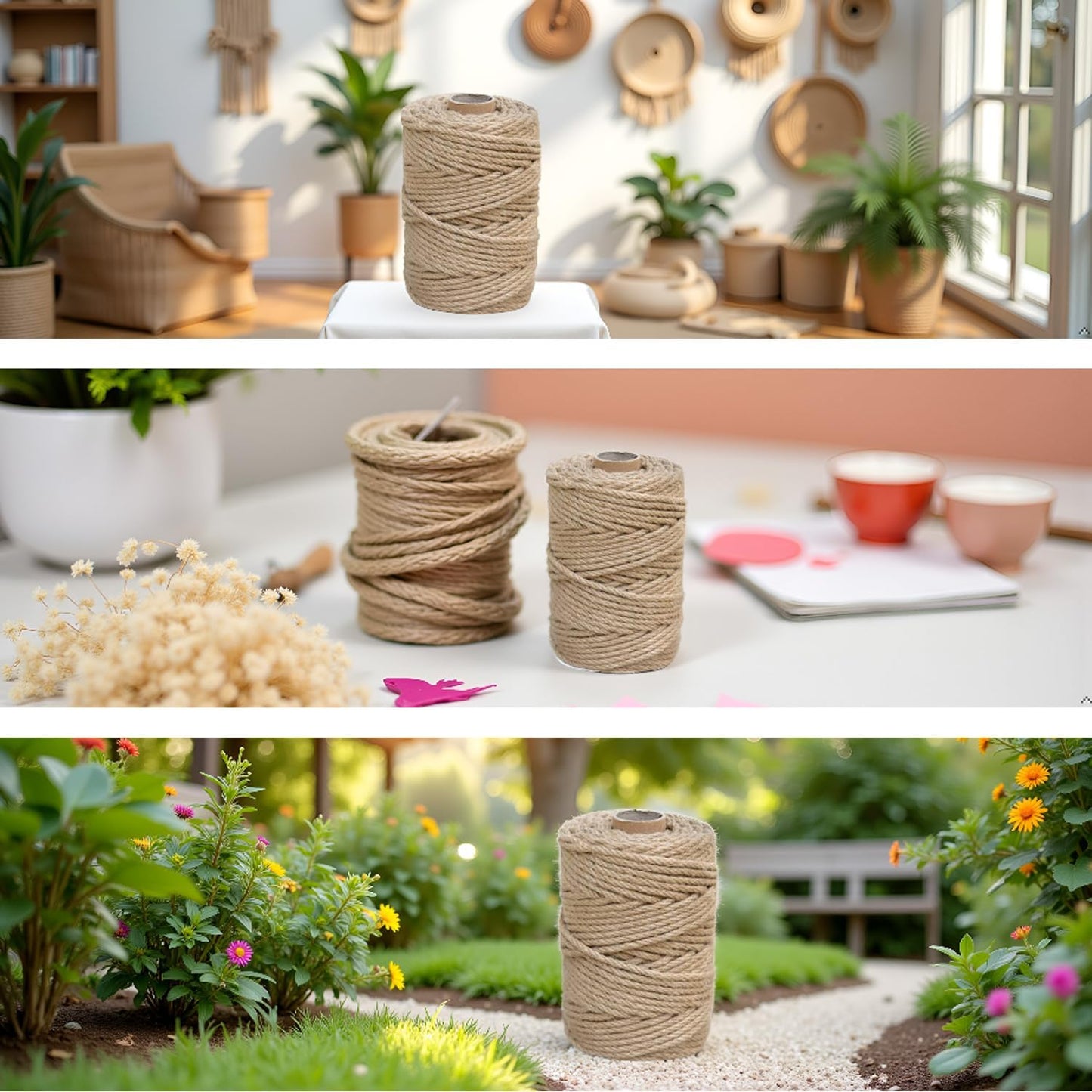 1/5 in (5 mm) X 328 FT (100 Meters) Jute Twine Rope String for Home Decorating, Cat Scratcher Post Tree, DIY Arts Crafts, Garden, Binding, Packing Material