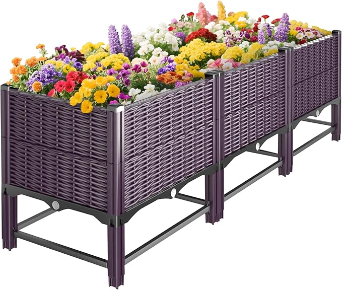 Raised Garden Bed with Reinforcement Rods Elevated Planter Boxes for Outdoor Plants with Drainage Holes for Flowers Vegetables Herbs Patio Backyard Deck Balcony, Purple 47.2x15.7x19.3 in