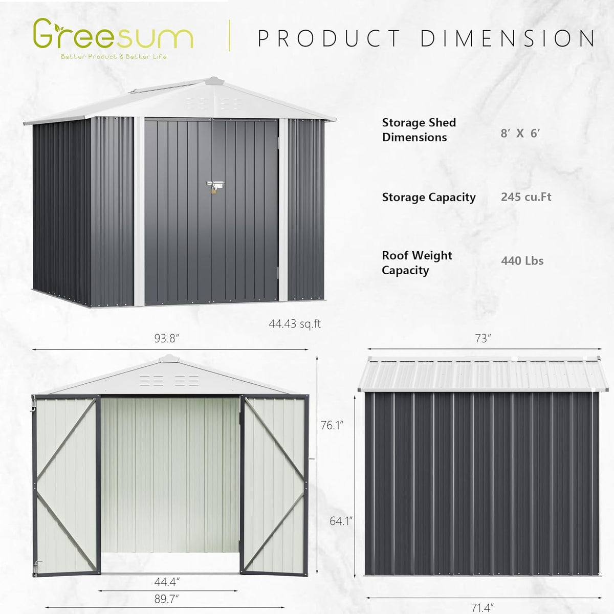 8x6FT Outdoor Storage Shed (8x6 / Gray)