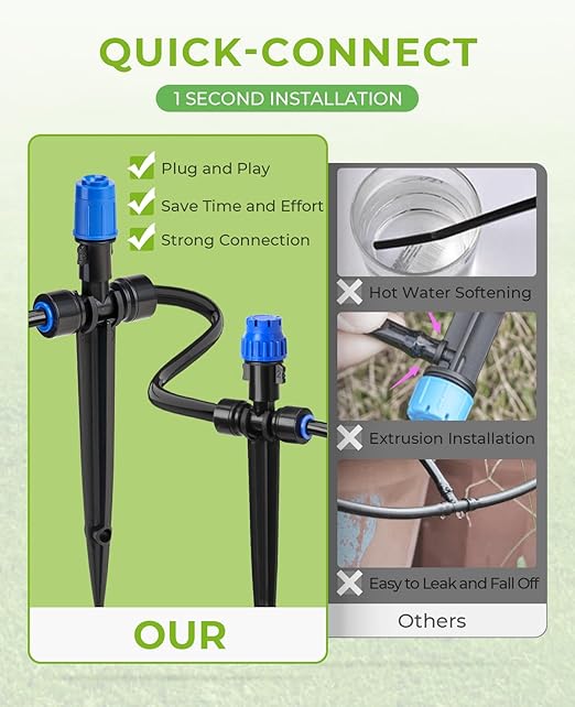 HIRALIY 128FT Drip Irrigation System, Quick Connector Garden Watering Automatic Sprinkler Kit for Lawn Raised Bed Greenhouse Misting System with 3 Kinds Dripper, Adjustable Nozzle