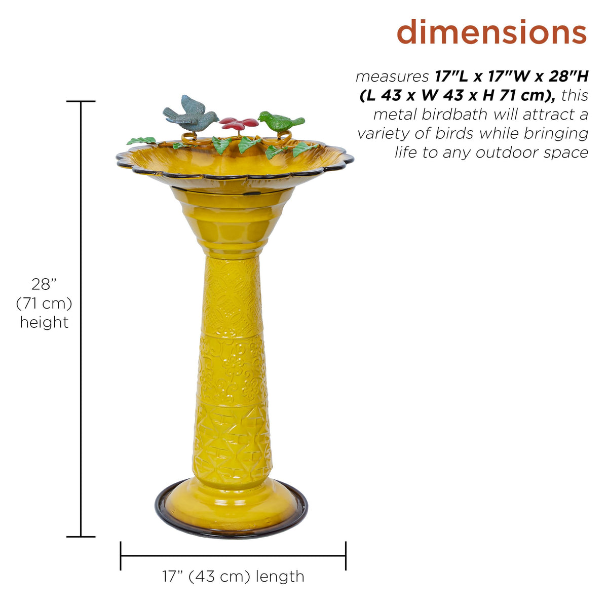 ORS112YL Vintage Metal Pedestal Birdbath with Stand (Yellow)