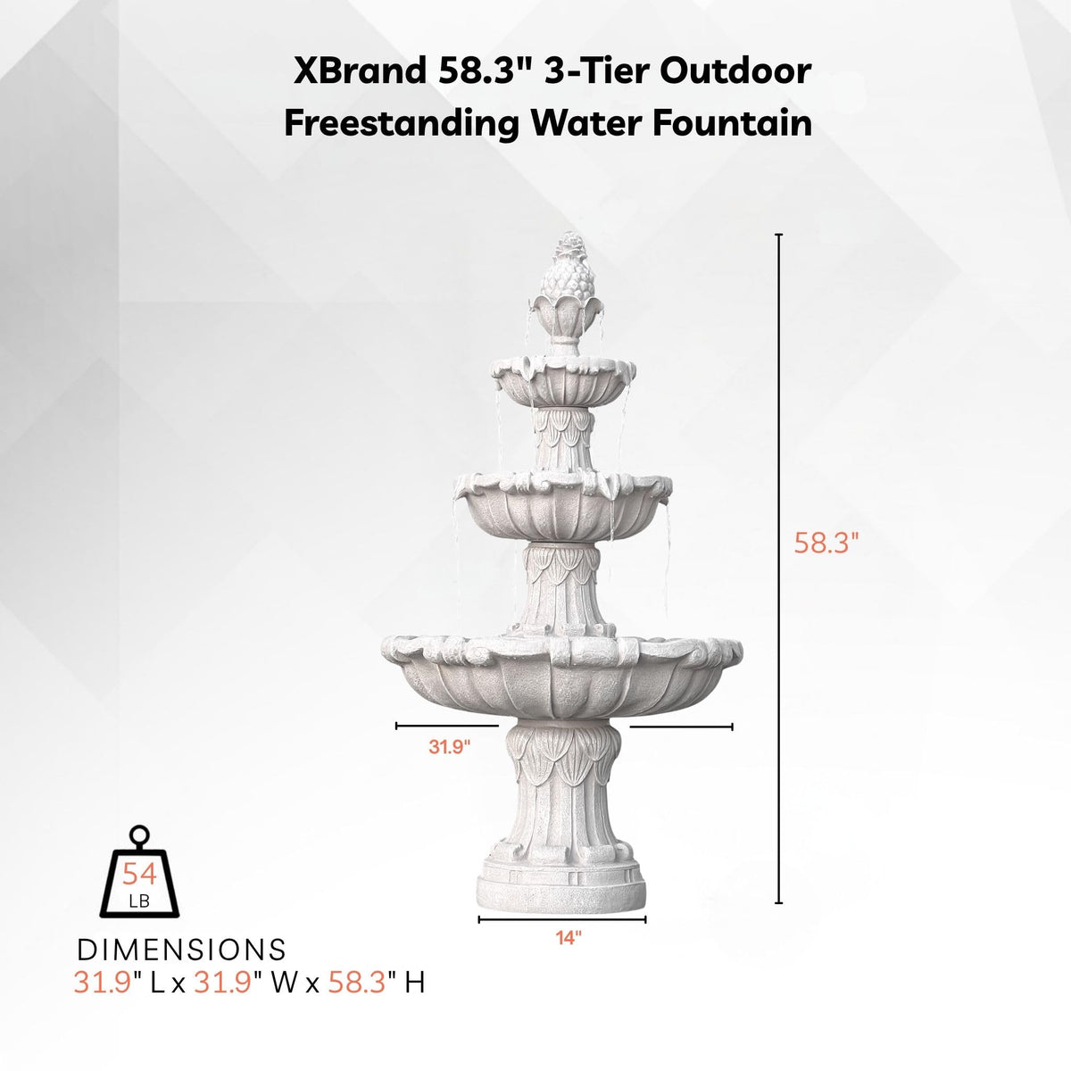 58.3" 3 Tier Outdoor Freestanding Water Fountain (White)