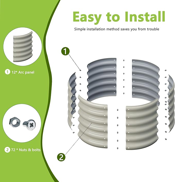 2PCS 2x2x1.5FT Galvanized Raised Garden Bed Kit,Vegetable Boxes-Round Metal Flower Box,Large Planter Raised Beds Outdoor Garden for Planting,Fruit,Herb-White