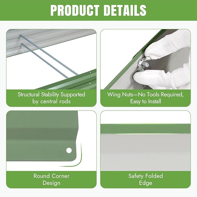 INNO STAGE Galvanized Raised Garden Bed Kits, 12x4x1ft Metal Raised Garden Beds Outdoor, Large Steel Raised Planter Bed with Gloves for Vegetables & Flowers Patio Ground Planter Box(Olive Green, 1PC)