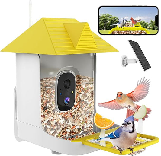 Bird Feeder with Camera,Bird House with Cam for Outside Solar Powered,Weatherproof for Garden,Yard & Lawn,2.4G WiFi Enabled,AI Birds ID,Auto-Records 1080p Videos to Cloud,Thoughtful Gift for Seniors