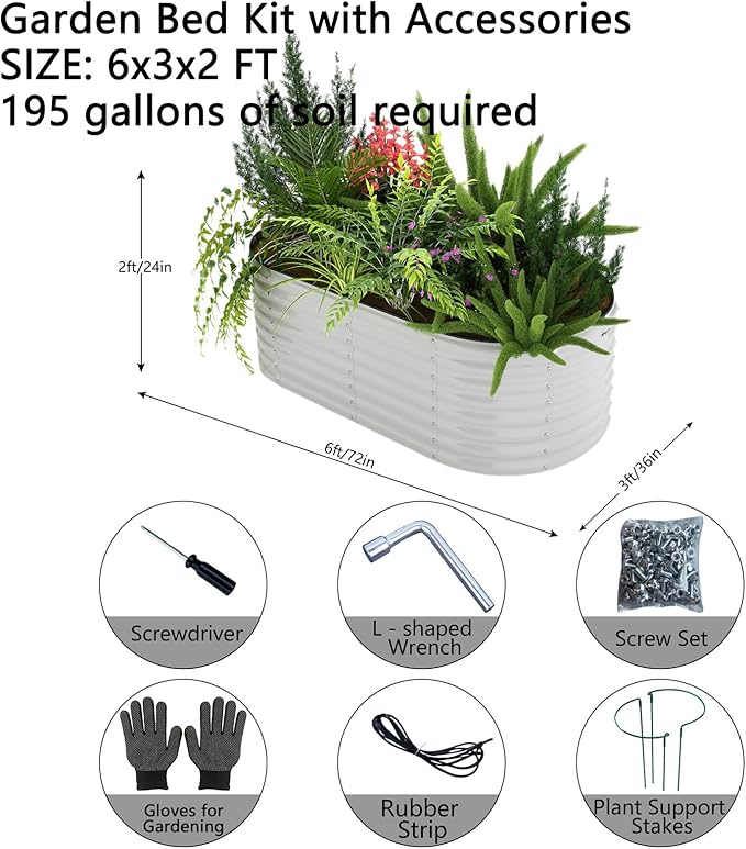 Galvanized Metal Planter Round Raised Garden Bed Kit for Gardening Outdoor Galvanized Planter Outdoor 1PC Gray 6X3X2FT