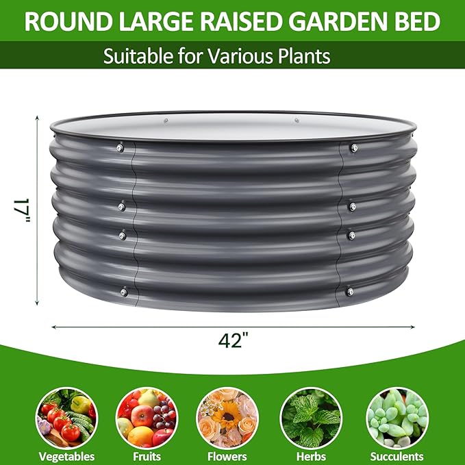 Gruper Galvanized Raised Garden Bed, 3.5ft x 17'' Tall Round Metal Planter Raised Garden Boxes Outdoor for Vegetable Fruits Flower Herb, Anti-Rust and Sturdy & Easy-Setup