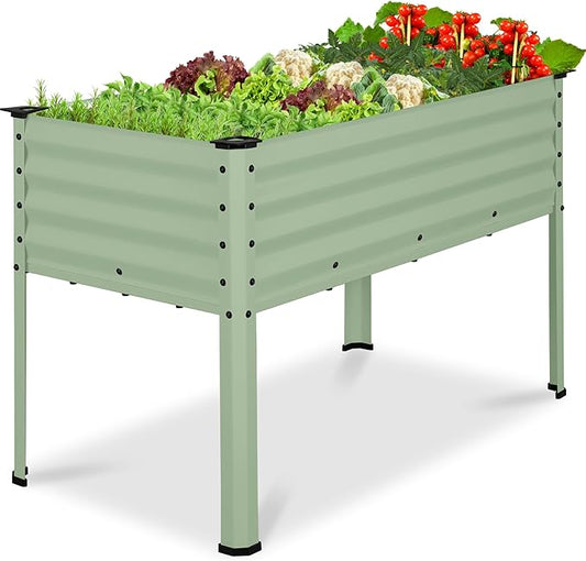 Best Choice Products 48x24x30in Galvanized Raised Garden Bed, Metal Elevated Planter Box, Vegetable Garden for Backyard, Patio, Balcony - Sage Green