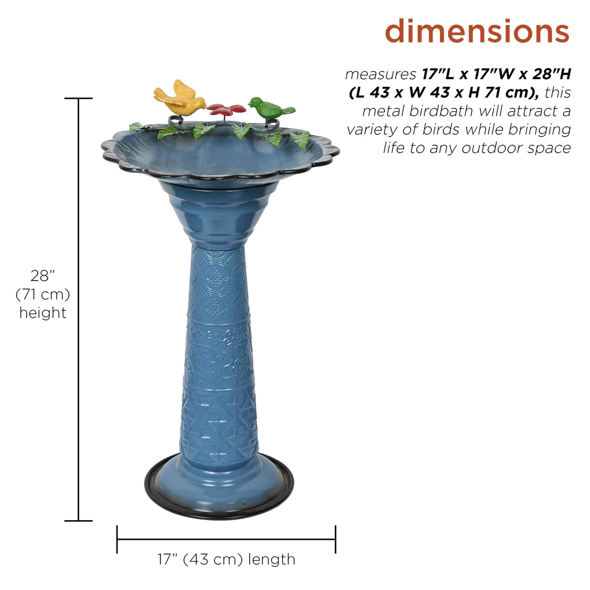 ORS112BL Vintage Metal Pedestal Birdbath with Stand