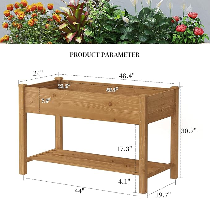 Wooden Raised Garden Bed, Planter Box with Legs, Garden Planter with Divider Bag for Backyard, Patio, Balcony, Planter Stand Box for Herbs and Vegetables (Brown-M)
