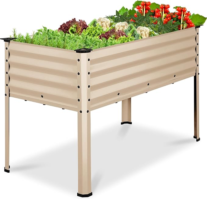 Best Choice Products 48x24x30in Galvanized Raised Garden Bed, Metal Elevated Planter Box, Vegetable Garden for Backyard, Patio, Balcony - Beige