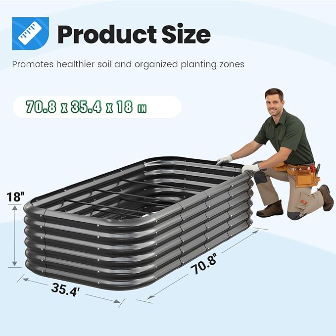Quictent Galvanized Raised Garden Bed Kit, 6x3x1.5 ft Oval Metal Planter Box Tall for Vegetables Outdoor Backyard, Strengthened by Crossbar, Dark Gray