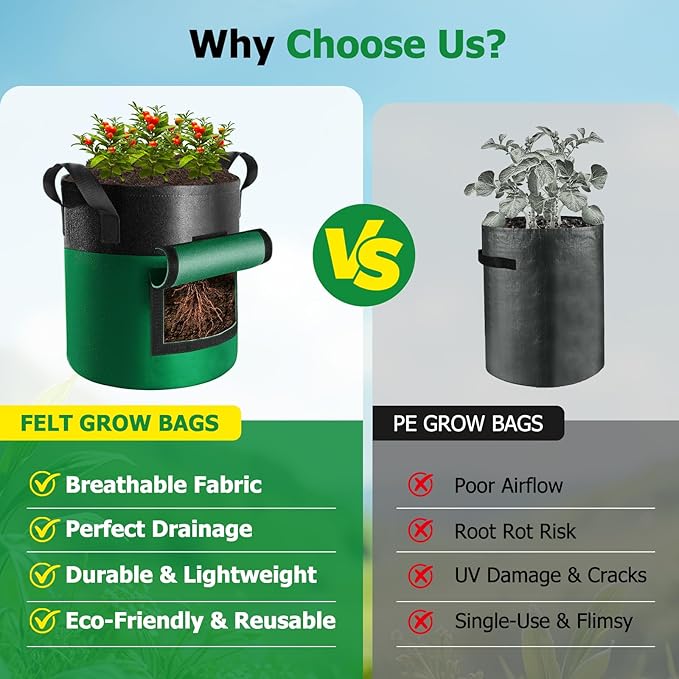 6 Pack Potato Grow Bags with Flap, 15 Gallon Grow Bags for Growing Potatoes, Colorful Durable Fabric Garden Planter Pots with Harvest Window for Tomatoes Vegetables Fruit Flowers Herbs