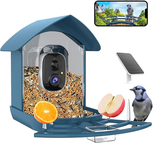 Bird Feeder with Camera,FHD Live View Video,Smart WiFi Bird Feeder Camera with Solar Panel,AI Birds Identification,IP65 Waterproof Birds House with Cam,Instant Arrival Alerts,Ideal Gift for Fathers