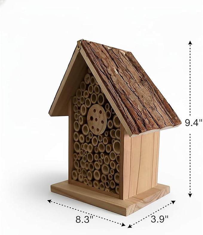Redwood Mason Bee House - Solitary Insect Hotel & Wooden Nesting Habitat | Leafcutter Bee Hive with Easy-Hang Jute Rope | Outdoor Garden Decor & Weatherproof Beneficial Bug Home for Pollinators