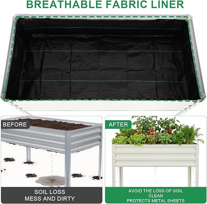 Elevated Raised Garden Bed with Legs, 48x24x32in Galvanized Planter Box Outdoor with Drainage Holes, Large Metal Raised Beds for Gardening Vegetables Herbs, Backyard, Patio, Balcony, White