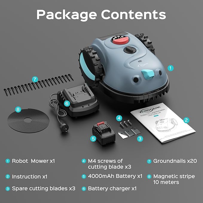 V100 Robot Lawn Mower with HD Vision Navigation, Smart Obstacle Detection, Collision Sensors, Adjustable Cutting Height, Low-Noise Operation—Perfect for Small Lawns up to 1,600 sq ft.