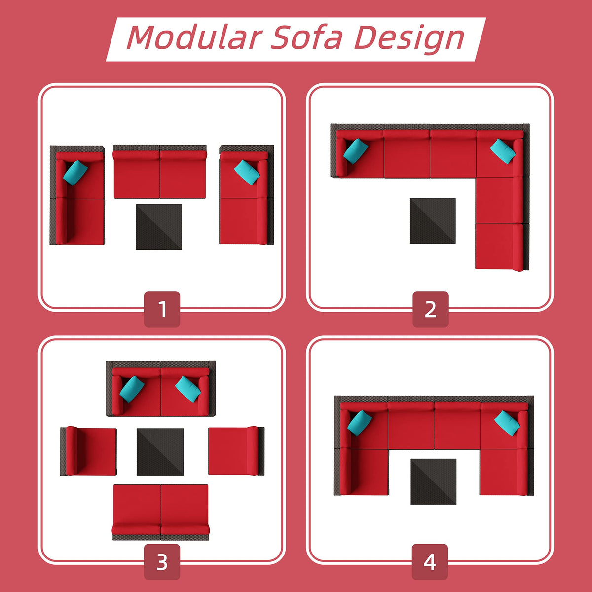 7 Pieces Patio Furniture Sets Outdoor All (Red / 7 pcs)