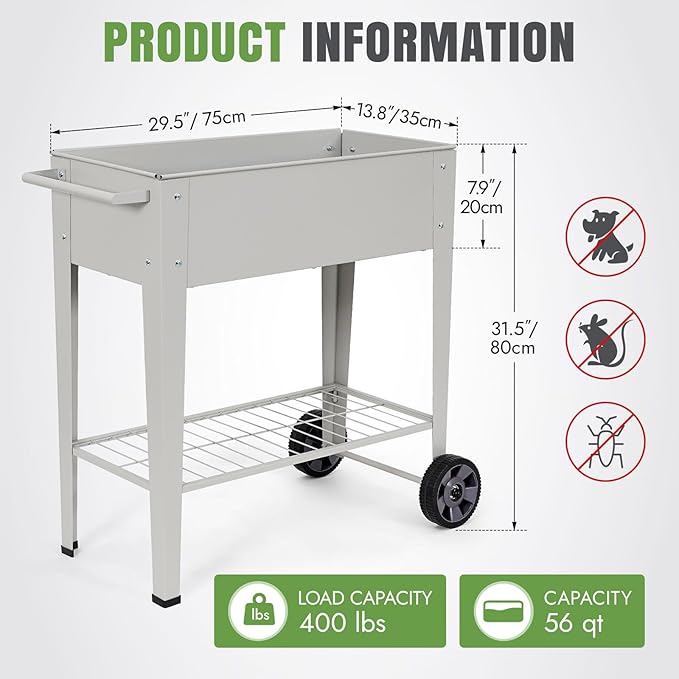 INNO STAGE 31.5" Tall Raised Garden Bed with Legs & Wheels- Elevated Planter Box with Shelf, Anti-Rust Metal Galvanized Steel Garden Bed for Herb, Vegetable, Gradening, Patio, Balcony, Backyard