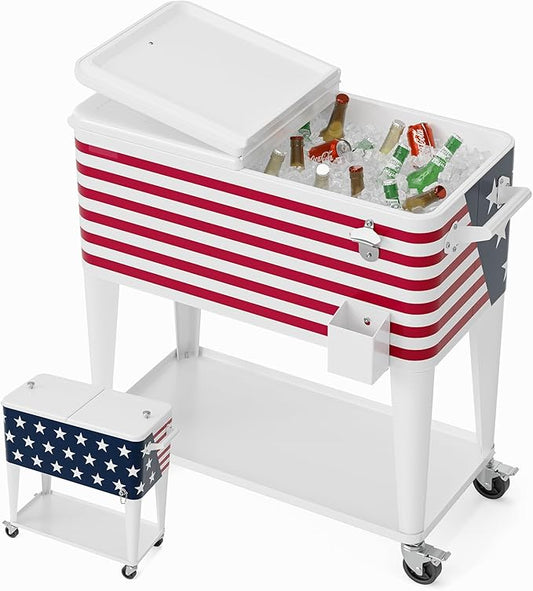 VINGLI 80 Quart Rolling Ice Chest, Portable Patio Party Bar Drink Cooler Cart, with Shelf, Beverage Pool with Bottle Opener