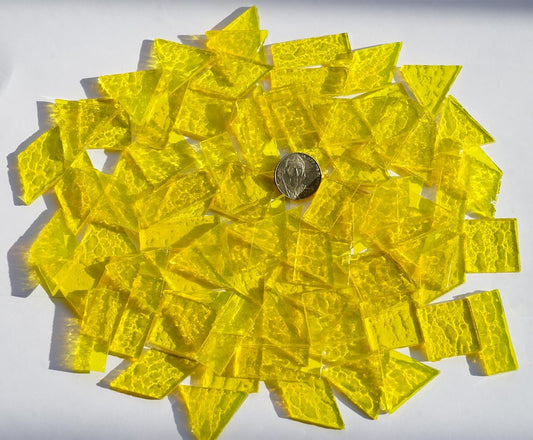 Large Transparent Textured Glass Tiles for DIY Crafts, 200g Stained Glass Pieces Supplies, 4 Shapes Tiles for DIY Mosaic Kit, Yellow Sunbeam