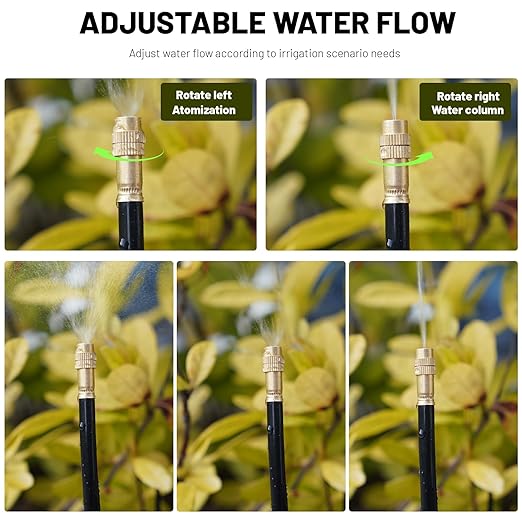 360° Adjustable Drip Irrigation System - 100FT Garden Watering Atomizing System with 32 Nozzles & Water Timer, Greenhouse Accessories for Yard, Lawn, Plants, Garden, 5/16 inches Tubing