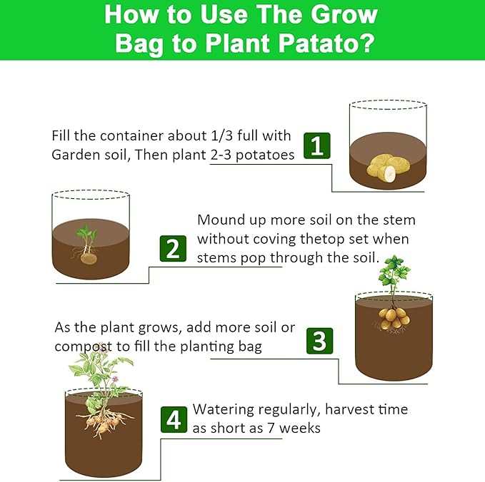 JJGoo 4 Pack Potato Grow Bags 10 Gallon with Flap, Heavy Duty Fabric Grow Bags with Handle and Harvest Window, Non-Woven Planter Pot Plant Garden Bags to Grow Vegetables Potato Tomato, Brown