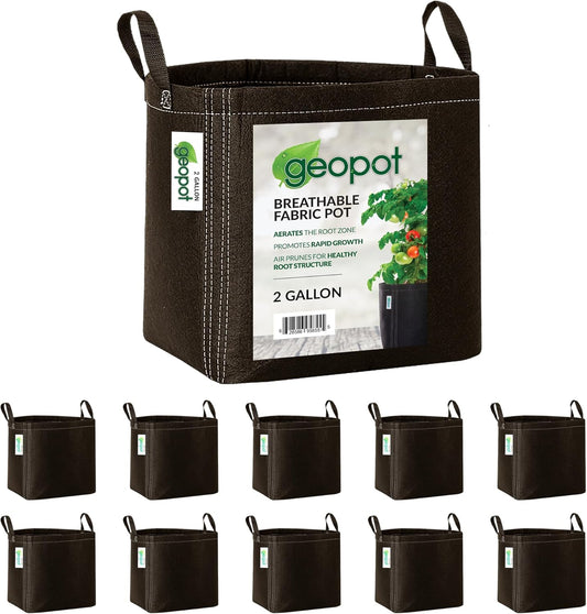 2 Gallon Fabric Grow Bags with Handles for Vegetables, Houseplants, Herbs & Flowers | 10-Pack | Fabric Pots for Outdoors and Indoors, Aerated Fabric Grow Bags