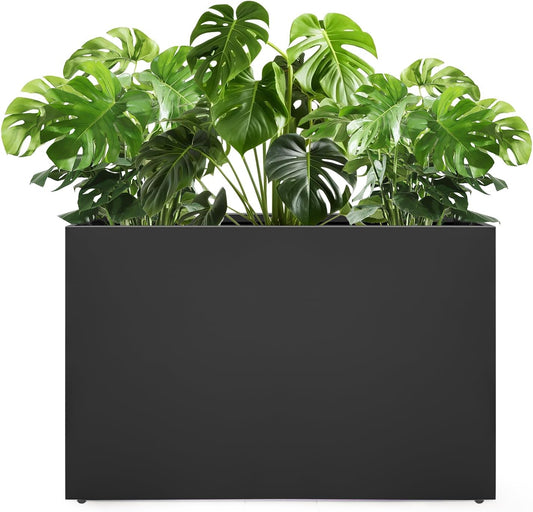 Galvanized Steel Planter Box - No Installation Required Metal Rectangular Block Long Box Planter Modern Outdoor Planters All-Weather Use with Drainage Holes for Patio/Porch, 36×24×12IN