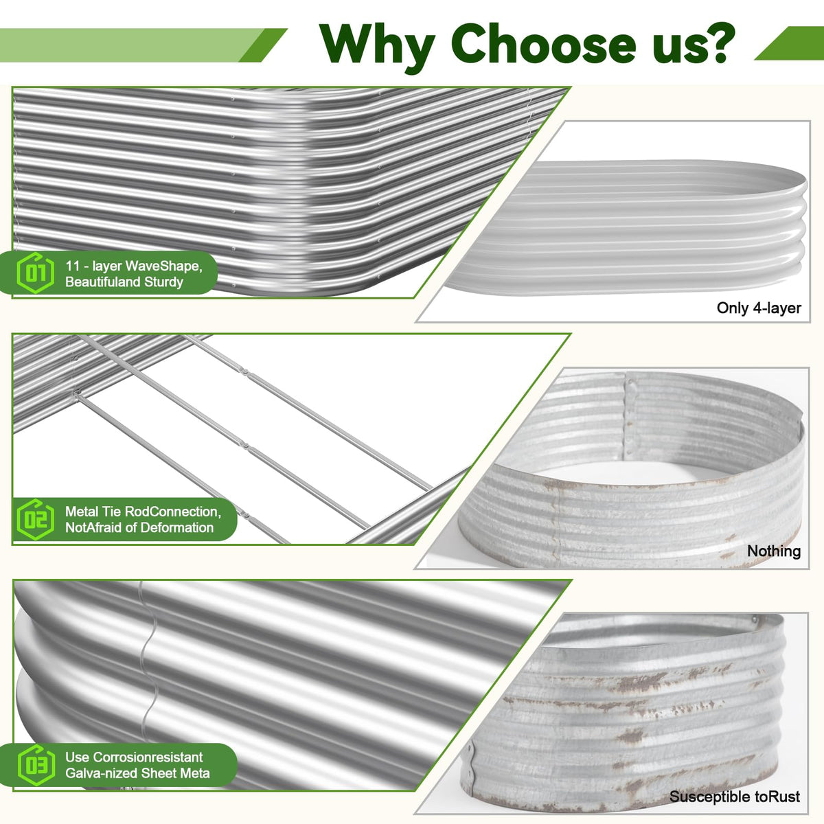4 Pack Tall Corrugated Galvanized Steel Raised Garden Bed Outdoor (Silver / 8x4FT)