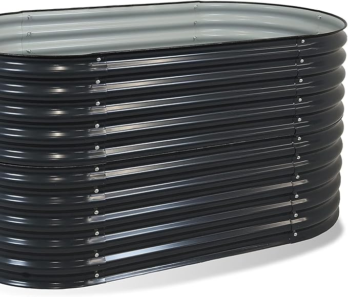 Sunnydaze 62.5-Inch Oval Raised Garden Bed Outdoor - Modular Raised Garden Bed with Rubber Edge Trim - Dark Gray