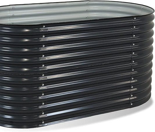 Sunnydaze 62.5-Inch Oval Raised Garden Bed Outdoor - Modular Raised Garden Bed with Rubber Edge Trim - Dark Gray