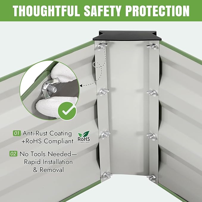 INNO STAGE Galvanized Raised Garden Bed Kits, 12x4x1ft Metal Raised Garden Beds Outdoor, Large Steel Raised Planter Bed with Gloves for Vegetables & Flowers Patio Ground Planter Box(Olive Green, 1PC)