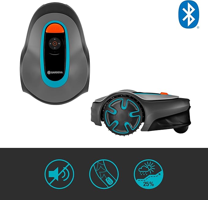 GARDENA 15202-20 SILENO Minimo - Automatic Robotic Lawn Mower, with Bluetooth app and Boundary Wire, one of The quietest in its Class, for lawns up to 5400 Sq Ft, Made in Europe, Grey