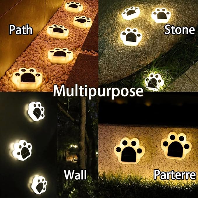 4 Pack Cute Solar Paw Print Light, Waterproof Outdoor Gardent Lights, Led Animal Yard Lights for Garden, Patio, Flowerbed, Lawn Decor (White)
