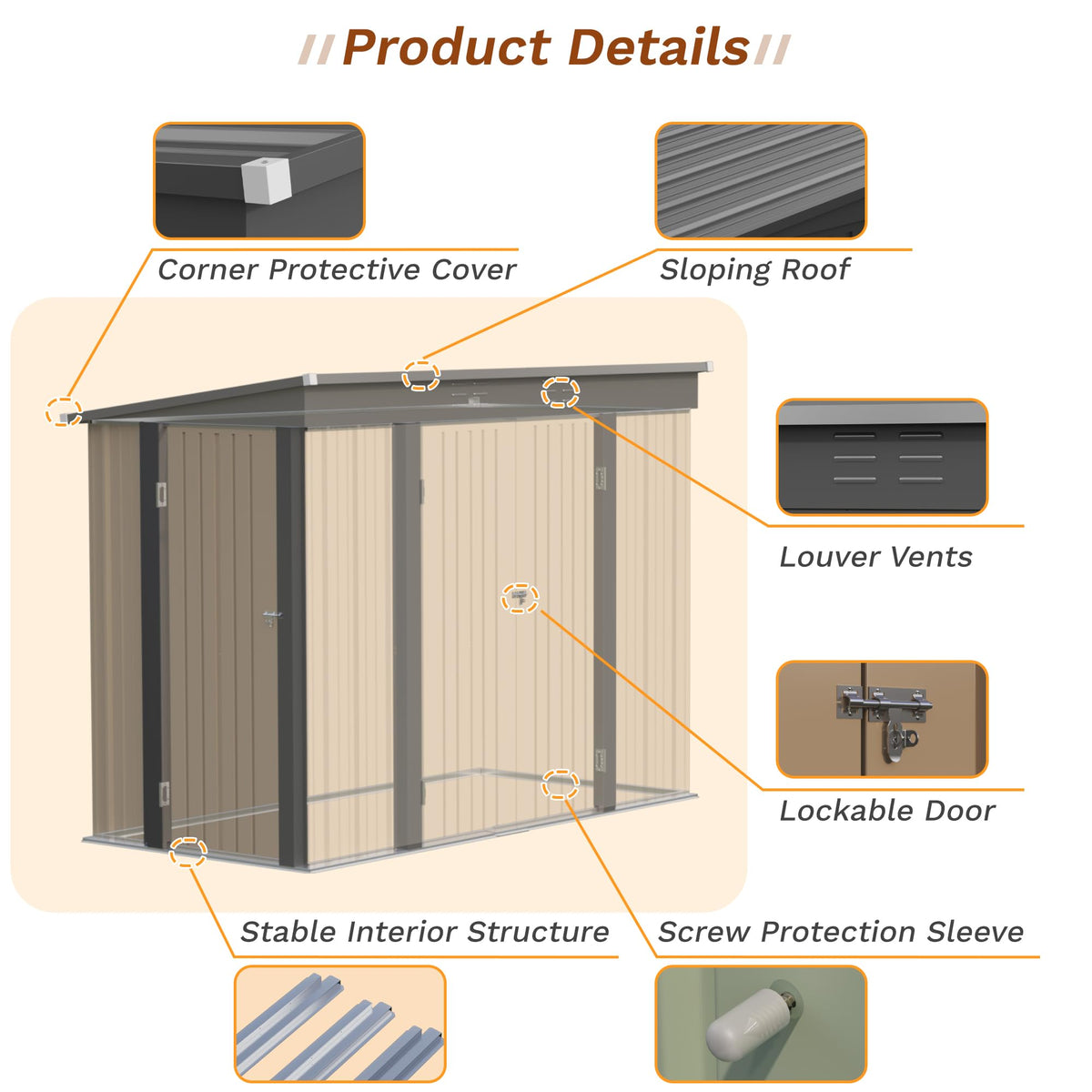 8x4FT Outdoor Storage Shed (8x4 / Brown)