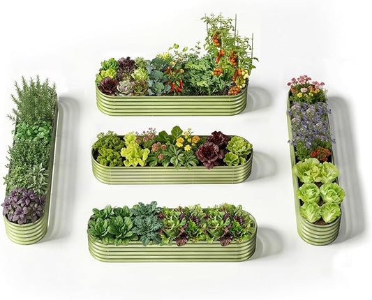 5-Pack 18” Tall Galvanized Raised Garden Beds – Everyday Kitchen Garden Layout, Fits 200 Sq Ft Patio or Backyard, 10x2x1.5 ft & 8x2x1.5 ft Metal Flower Bed for Herbs Vegetable - Moss Green