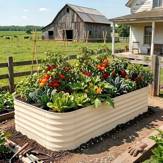 Modular Raised Garden Bed Kit 8×2×1.5FT, Magnesium-Aluminum-Zinc Steel, Rust-Proof & Tool-Free Assembly for Vegetables Herbs Flowers, Patio Backyard Urban Gardening(Beige)