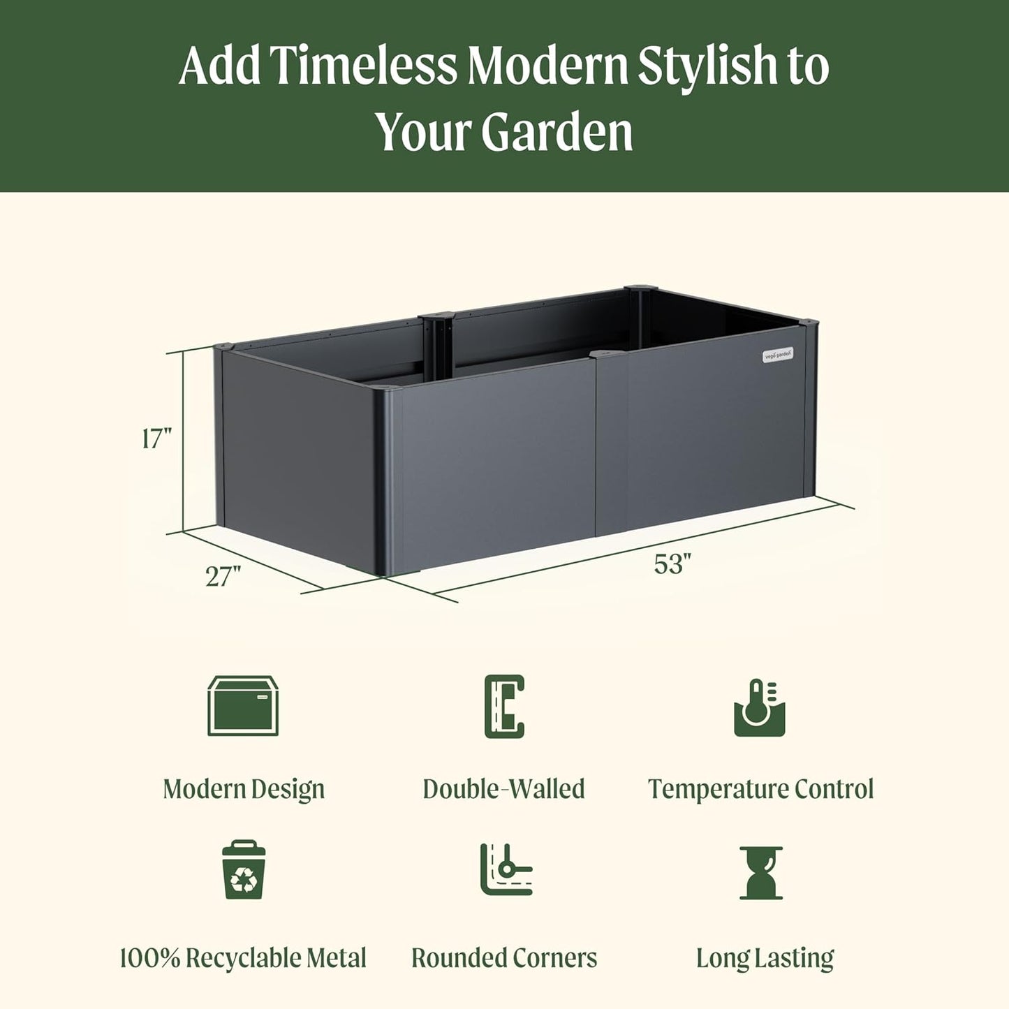Vego garden Raised Garden Bed, 17" Tall 27" x 53" Heavy Long and Large Metal Planter Box for Trees Plants Flowers Double-Walled Modern Steel Planters for Commercial Residential, Patio, Midnight Blue